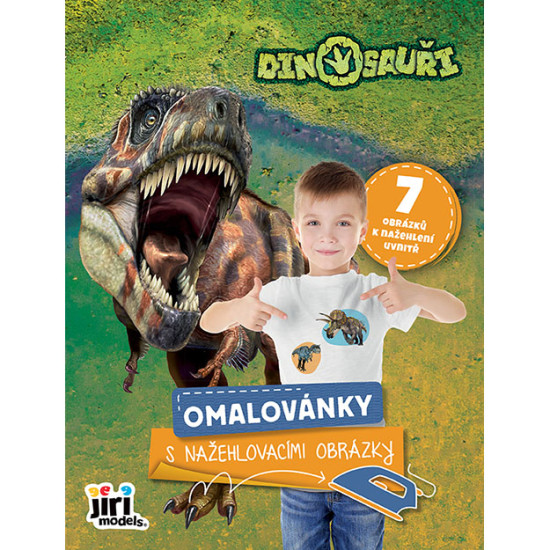 Omaľovánky s dinosaurami a nažehlovacími obrázkami, ktoré podporujú detskú kreativitu a fantáziu.