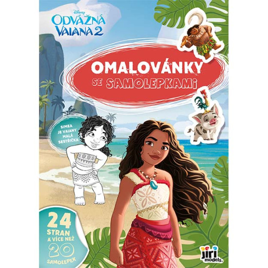 Omalovánky Vaiana 2 – 24 strán s obrázkami a 20 samolepkami na ozdobenie a zábavu