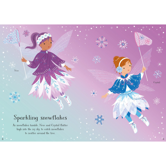 Krásna knižka s nálepkami plná vianočných víl pre malé deti, ktoré si ich môžu obliecť do zimných šiat. 
