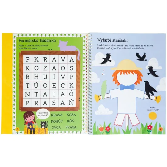 Kniha aktivít Farma s viac ako 80 samolepkami na dokončenie farmárskej scény a zábavné hry s obrázkami.