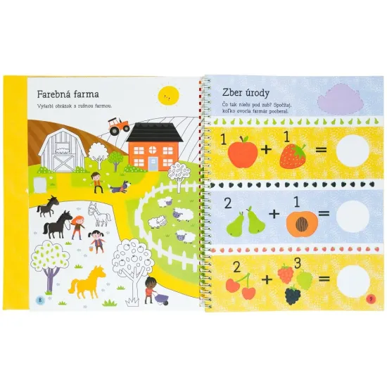 Kniha aktivít Farma s viac ako 80 samolepkami na dokončenie farmárskej scény a zábavné hry s obrázkami.