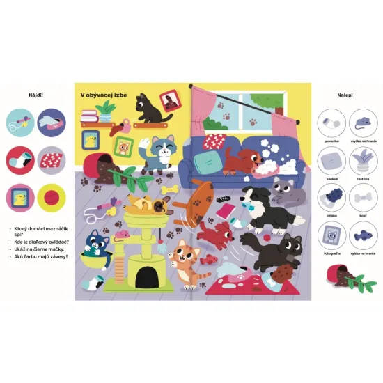 Zábavná kniha pre deti: Domáci maznáčikovia – 101 úloh na hľadanie a nalepovanie