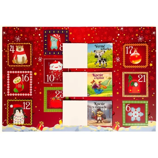 Adventný kalendár s 24 okienkami a detskými rozprávkami, vianočná predvianočná tradícia pre deti.