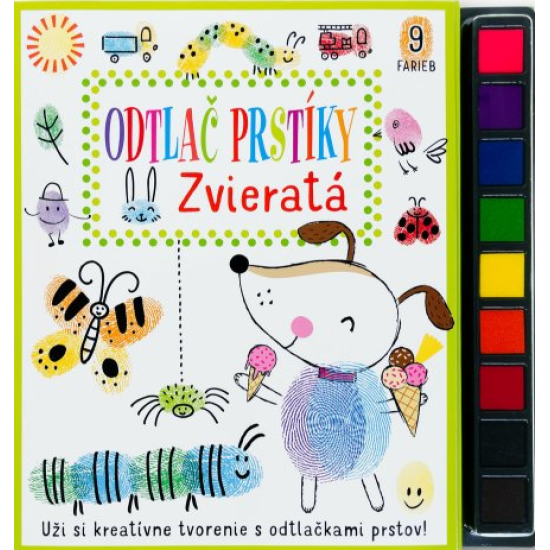 Pustite sa s deťmi do hier s otlačkami prstov - stačí odklopiť viečko z farebných atramentových vankúšikov a zaplniť úlohy v knihe vlastnými výtvormi.