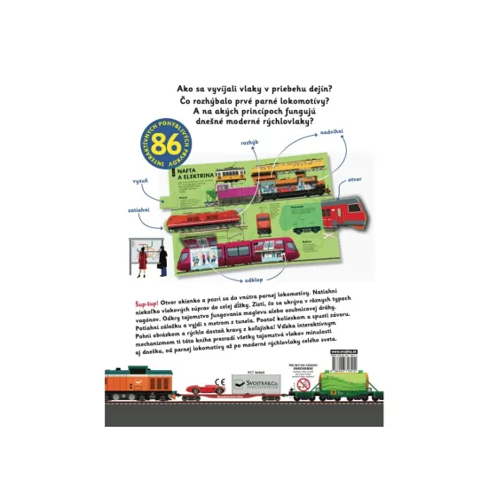 Vlaky v pohybe, interaktívna kniha s pohyblivými prvkami, ktorá zobrazuje históriu aj súčasnosť vlakovej dopravy