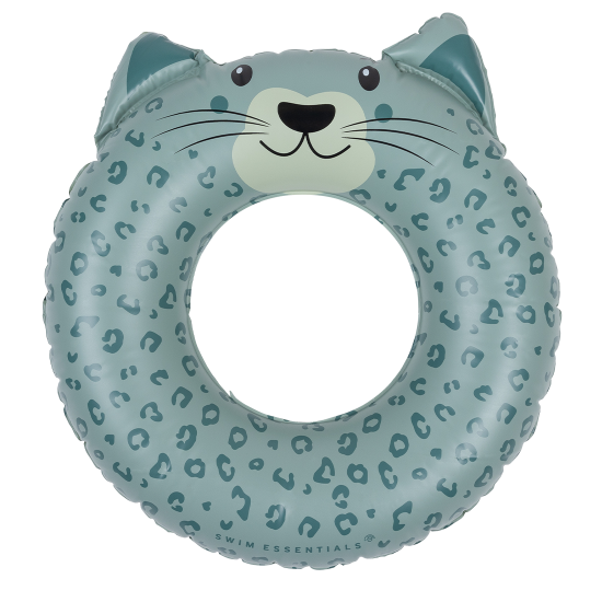Originálne nafukovacie koleso pre deti od Swim Essential so zeleným leopardím vzorom a uškami je svojou veľkosťou určené približne pre deti od 3 do 6 rokov.