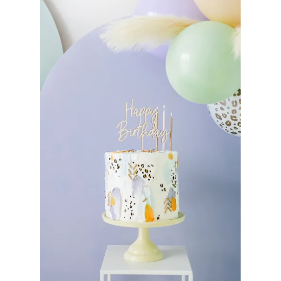 Drevená ozdoba na tortu Happy Birthday od Party deco.