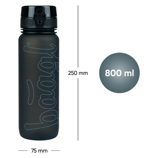 Tritanová fľaša Black 800 ml s pútkom a sitkom, ideálna do školy, na šport a výlety, bez BPA, PVC a ftalátov.