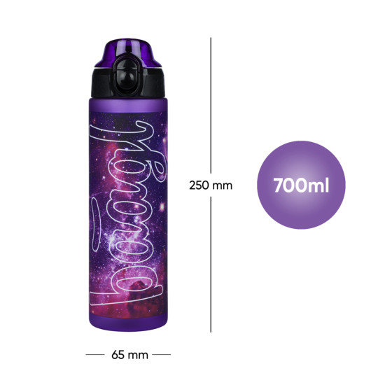 Tritanová fľaša Galaxy 700 ml s pútkom a uzamykateľným viečkom, ideálna na nápoje do školy, na výlety a šport, bez BPA a ftalátov.