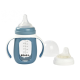 Sklenená dojčenská fľaša so silikónovým cumlíkom a silikónovým náustkom pre deti od 4 mesiacov.