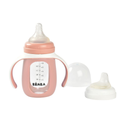 Sklenená dojčenská fľaša 2v1 Pink 210 ml