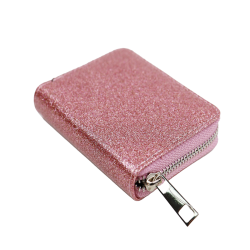 Trblietavá peňaženka na zips Ružová