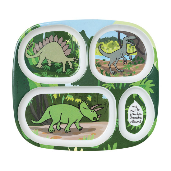 Mealmínový delený tanier pre deti 4 časti Dinosaury Petit Jour