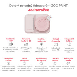 Detský instantný fotoaparát Zoo Print Jednorožec