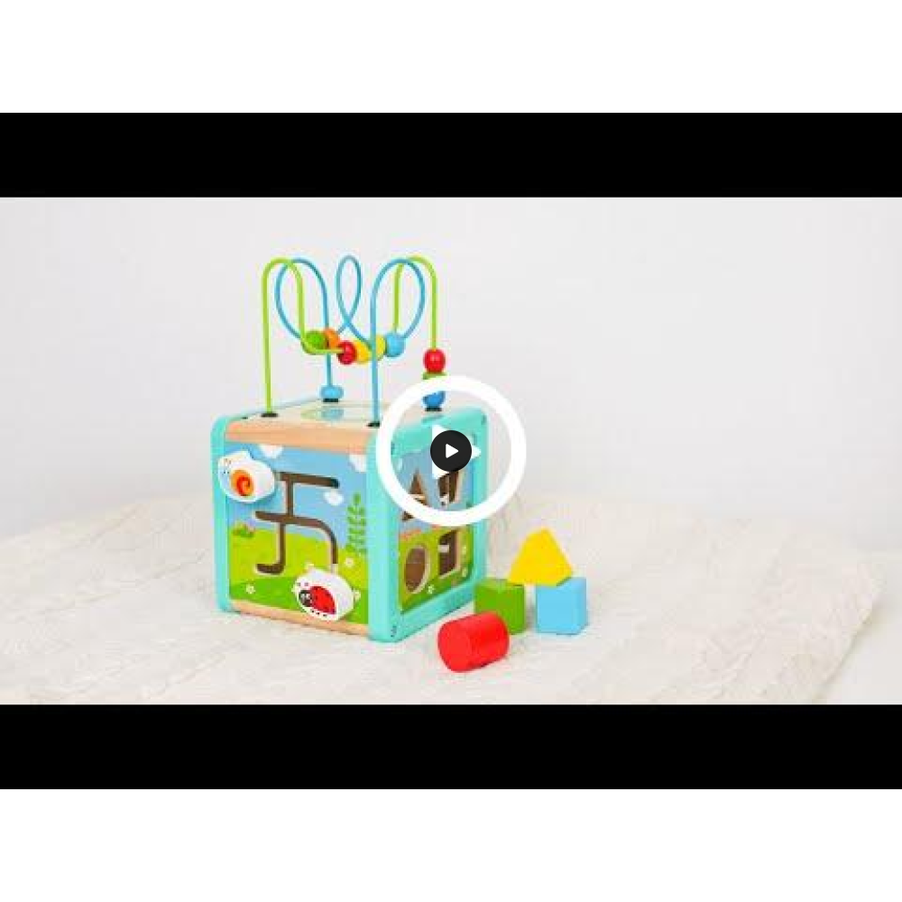 Drevená motorická kocka s aktivitami Louka Pastel Tooky Toy