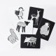Veľké kontrastné kartónové kartičky s čiernobielym motívom zvieratiek pre rozvoj dieťaťa.
