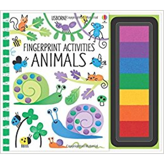 Kniha Fingerprint Activities: Animals s vlastnou pestrofarebnou paletou siedmich farieb, podporí nápady Vášho dieťatka pre otlačky zvierat.