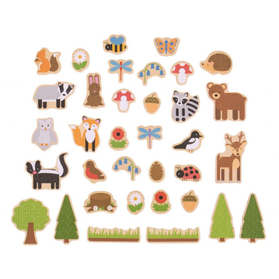 Krásne ilustrované drevené magnetky s motívom lesných zvieratiek. 