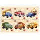 Sada šiestich drevených detských skladačiek s motívom nákladných automobilov značky Tatra. 
