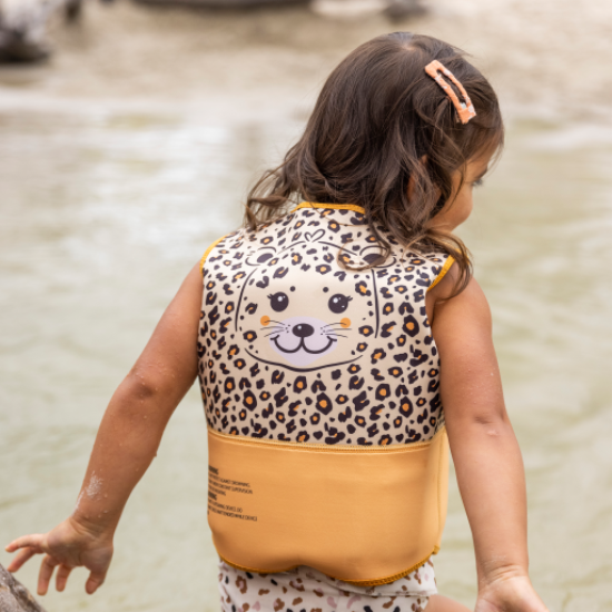 Plávacia vesta pre deti Leopard béžový 3-5 rokov