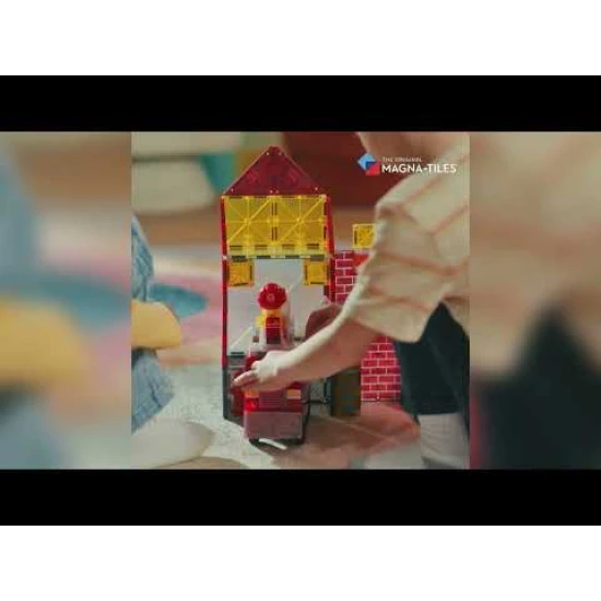 Magnetická stavebnica MAGNA-TILES Hasičská stanica – detská stavebnica s hasičom, rebríkom, svetlami a sirénou
