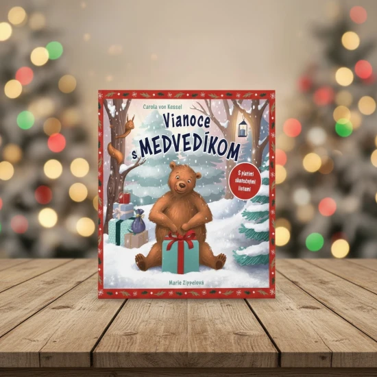 Detská vianočná kniha o medvedíkovi s otváracími listami a príbehom o priateľstve