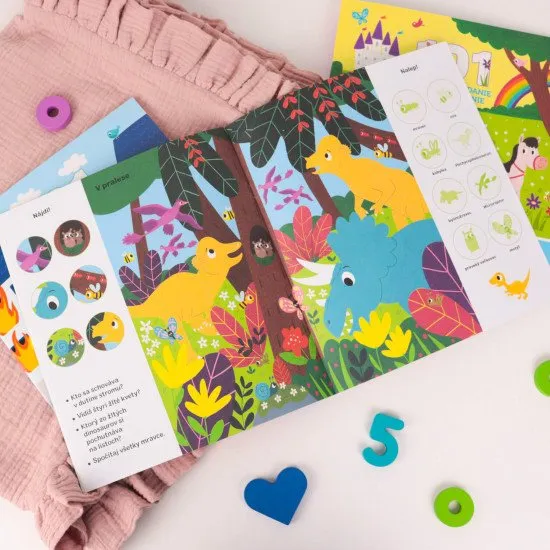 Objavuj dinosaury. Čaká ťa vyše 101 obrázkov - niektoré na hľadanie, iné na dolepenie.