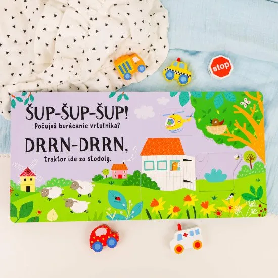 Pozri sa na stránky, posuň obrázky a vypočuj si k nim zvuky najrôznejších dopravných prostriedkov.