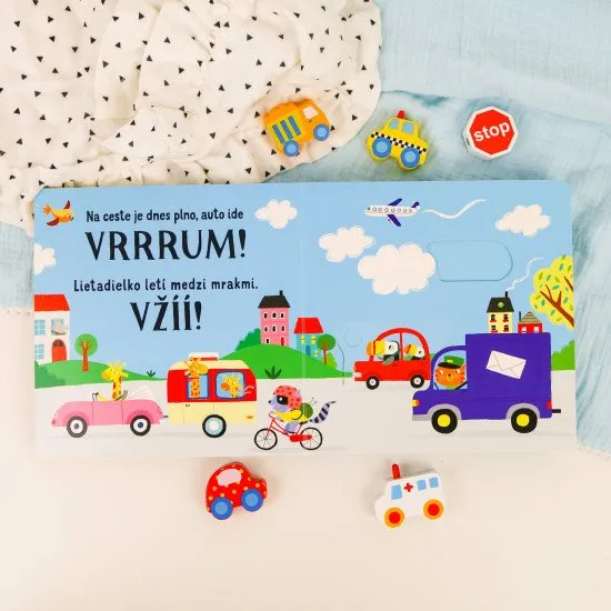 Pozri sa na stránky, posuň obrázky a vypočuj si k nim zvuky najrôznejších dopravných prostriedkov.