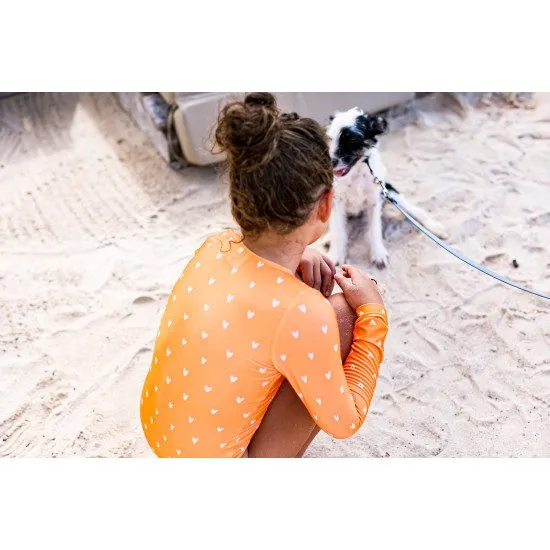 Detské dievčenské plavky s dlhým rukávom UPF 50+ Srdiečka | Swim Essentials