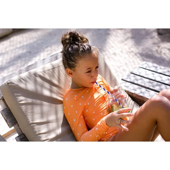 Detské dievčenské plavky s dlhým rukávom UPF 50+ Srdiečka | Swim Essentials