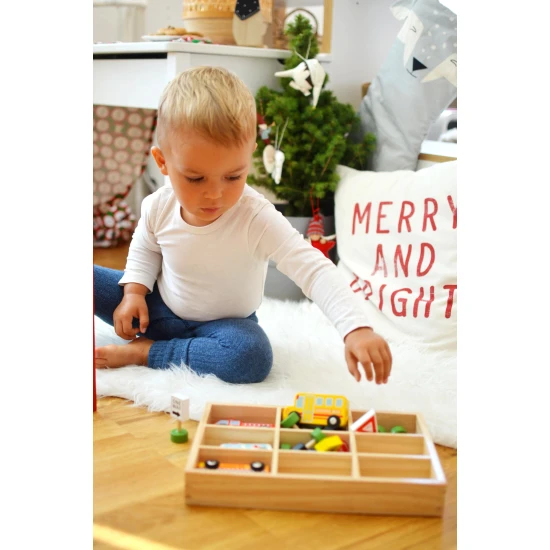 Sada drevených vozidiel a dopravných značiek Tooky Toy