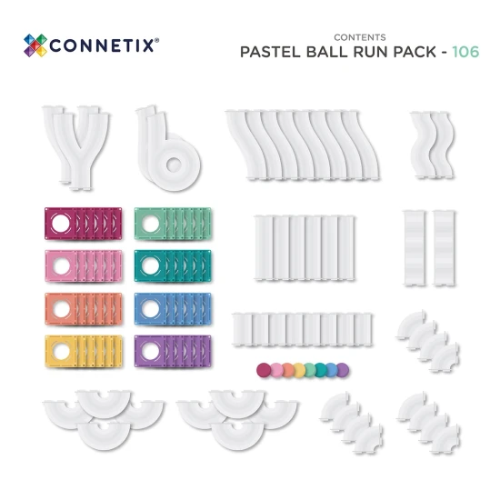 CONNETIX Pastel Ball Run Pack sada – 106-dielny set na stavbu zábavných dráh