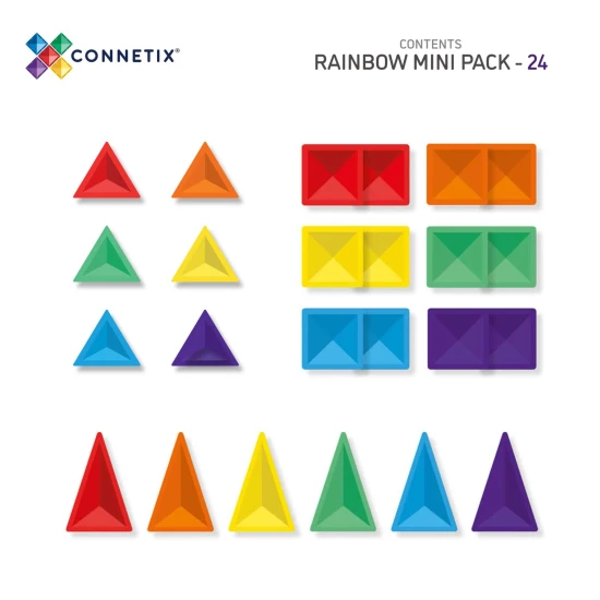 CONNETIX 24-dielna Rainbow Mini Pack Sada – Magnetické dlaždice v pestrých farbách podporujúce kreativitu a tvorbu rôznych projektov pre deti.