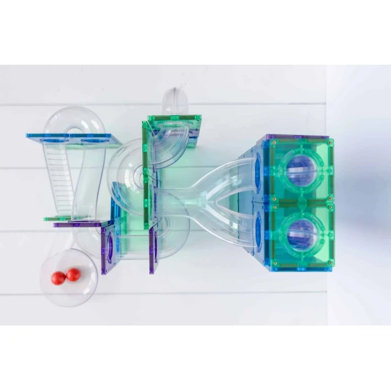 CONNETIX 92-dielna Dúhová Guľočková Dráha – Farebné drevené gule, priesvitné trubice a zábavné zákruty pre deti, rozvoj kreativity a STEAM vzdelávania.