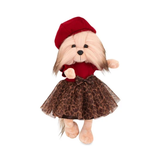Plyšový psík yorkšírka Lucky Doggy Yoyo Mademoiselle v leopardích šatách s baretom