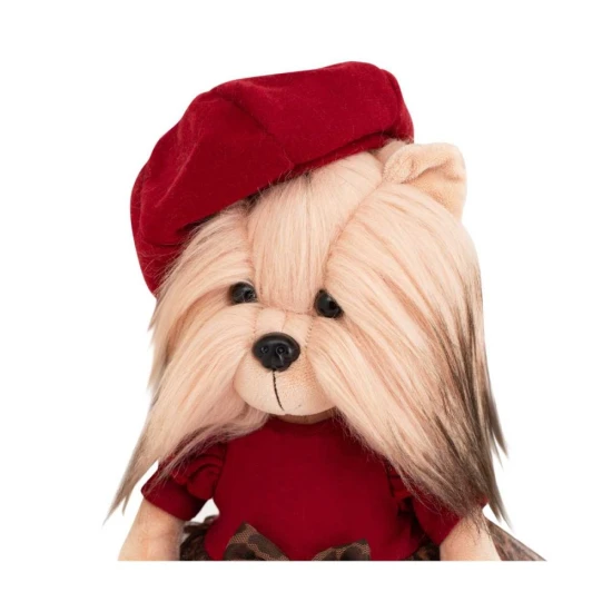 Plyšový psík yorkšírka Lucky Doggy Yoyo Mademoiselle v leopardích šatách s baretom