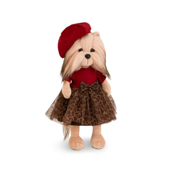 Plyšový psík yorkšírka Lucky Doggy Yoyo Mademoiselle v leopardích šatách s baretom
