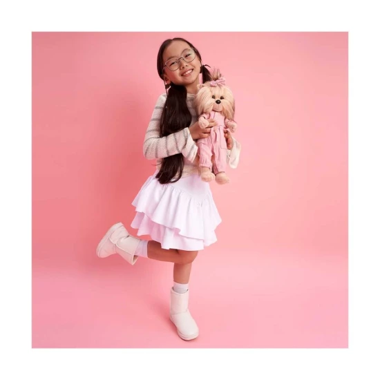 Plysovy psik Lucky Doggy Yoyo yorksir v ruzovych satach – 38 cm