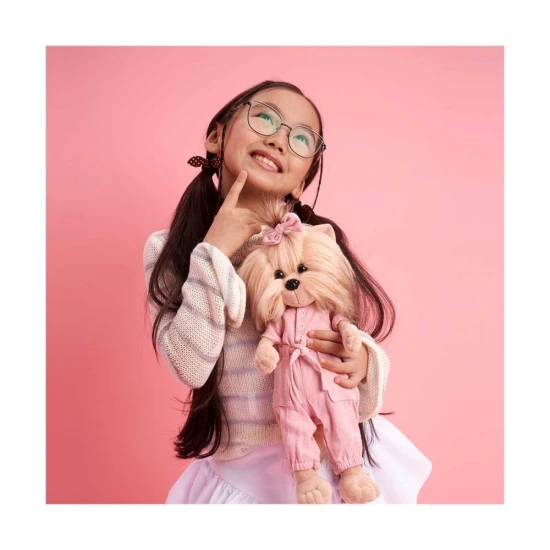 Plysovy psik Lucky Doggy Yoyo yorksir v ruzovych satach – 38 cm