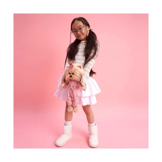 Plysovy psik Lucky Doggy Yoyo yorksir v ruzovych satach – 38 cm