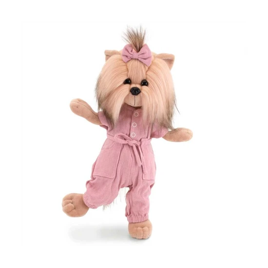 Plysovy psik Lucky Doggy Yoyo yorksir v ruzovych satach – 38 cm