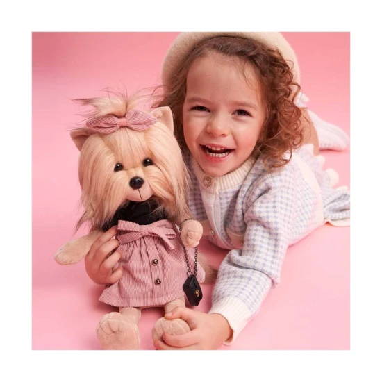 Plyšový psík yorkšírka Lucky Doggy Yoyo Perfect Look v čiernom tope a ružovej sukničke