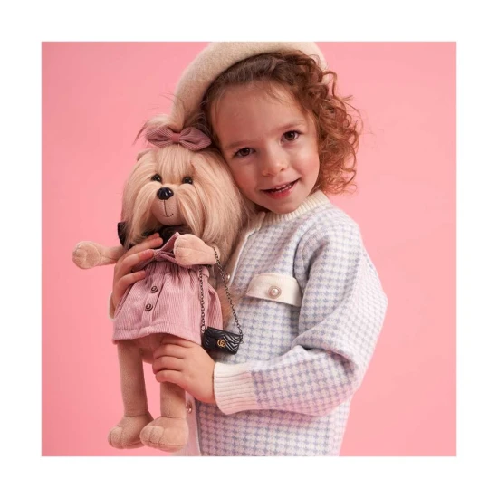 Plyšový psík yorkšírka Lucky Doggy Yoyo Perfect Look v čiernom tope a ružovej sukničke