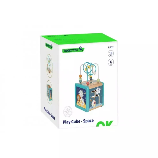 Drevená aktivity kocka s motívmi vesmíru Tooky Toy 