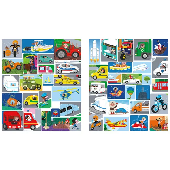 Samolepková knižka o doprave pre deti s krásnymi ilustráciami a vzdelávacími úlohami.