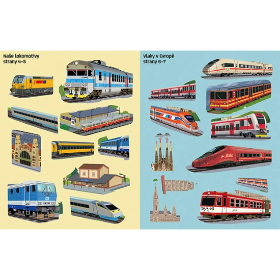 Hravá a farebná samolepková knižka, ktorá vtiahne deti do sveta vlakov.