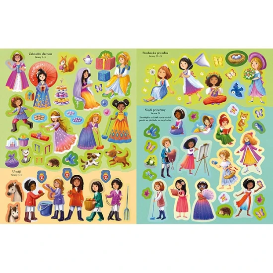 Hravá a farebná samolepková knižka, ktorá vtiahne deti do sveta princezien.