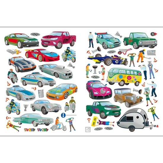 Metalická samolepková knižka Doprava – 24 strán aktivít, 4 strany papierových a 4 strany metalických samolepiek s dopravnými motívmi.