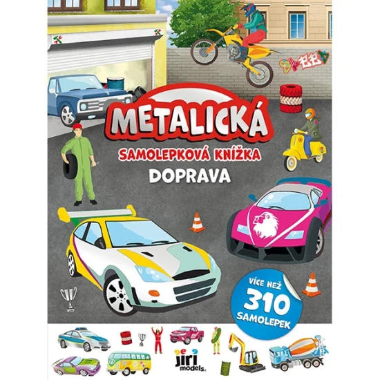 Metalická samolepková knižka Doprava – 24 strán aktivít, 4 strany papierových a 4 strany metalických samolepiek s dopravnými motívmi.
